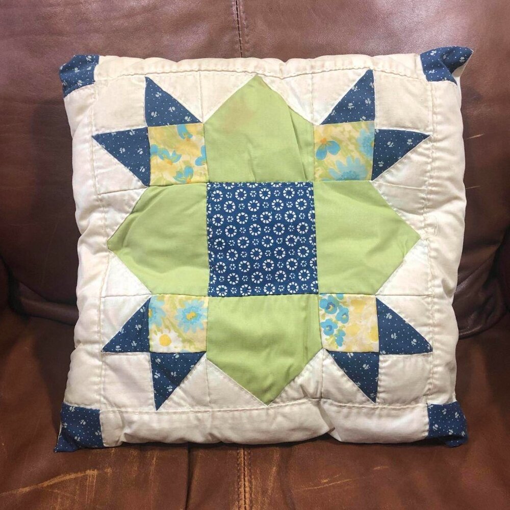 Vintage hand sewn quilted toss pillow